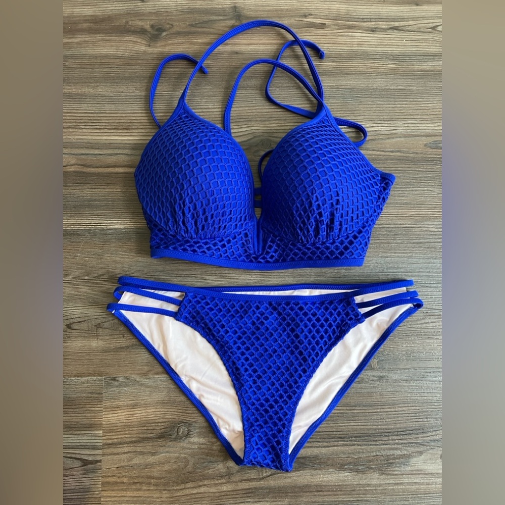 Shade & Shore Underwire Mesh Blue Bikini Set